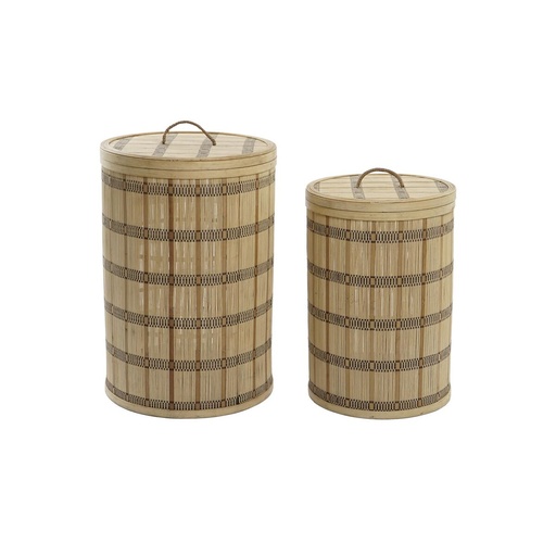 Juego de Cestas DKD Home Decor Marrón Natural Bambú (2 Piezas)