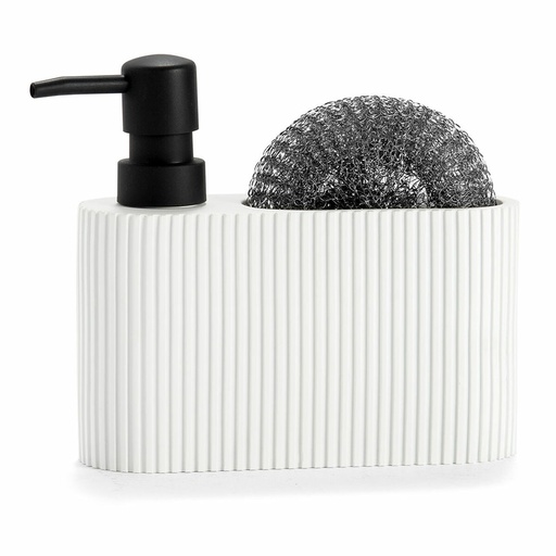 2-in-1 Soap Dispenser for the Kitchen Sink Andrea House CC71086 Resin Polyresin 16 x 5 x 15 cm Scourer White