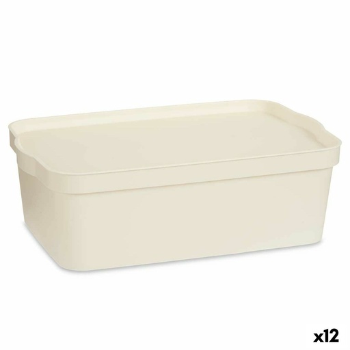Caja de Almacenaje con Tapa Kipit TP595-4 Crema Plástico 14 L 29,5 x 14,3 x 45 cm (12 Unidades)