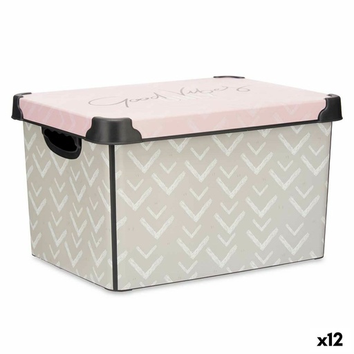 Caja de Almacenaje con Tapa Kipit Vibes Rosa Plástico Flechas 22 L 30 x 23,5 x 40 cm (12 Unidades)