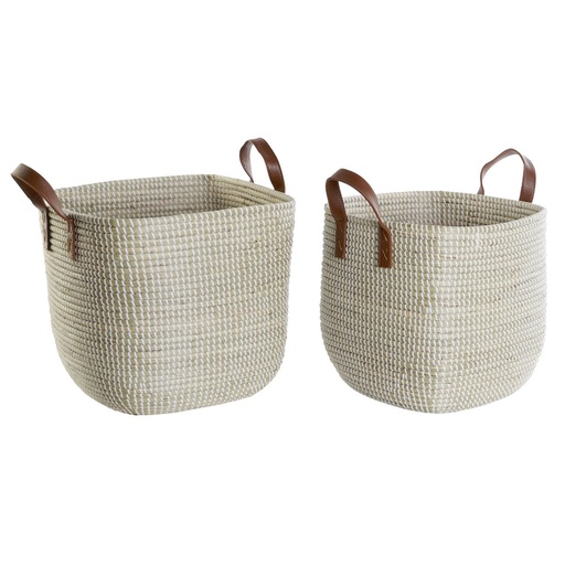 Basket set DKD Home Decor Natural Light brown Polyurethane Seagrass 38 x 38 x 35 cm 2 Pieces
