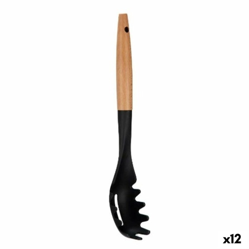 Cuchara para Servir Pasta Kinvara KT190072-6 PBT Negro Natural Madera 6 x 33,5 x 6 cm (12 Unidades)