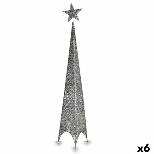 Árbol de Navidad Krist+ 00157 Plateado Metal Plástico Estrella Torre 28 x 127 x 28 cm (6 Unidades)