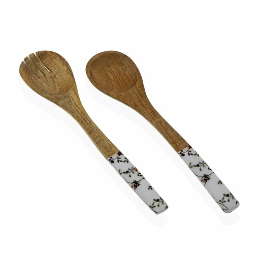 Kitchen Utensils Set Versa Bamboo Porcelain Mango wood 6 x 1 x 30 cm Flowers Field