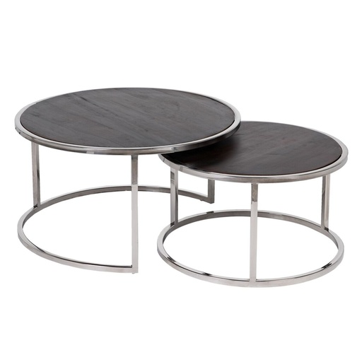Set of 2 tables Brown Silver 75 x 75 x 41 cm (2 Units)