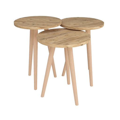 Set of 3 small tables Alexandra House Living Natural Oak Wood MDP 35 x 49 x 35 cm 35 x 45 x 35 cm 35 x 47 x 35 cm