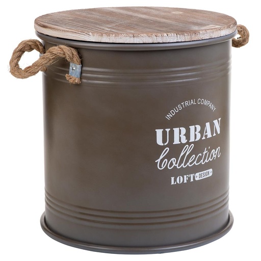 Cubo contenedor Alexandra House Living Urban Marrón Cáñamo Metal Madera de abeto 35 x 35 x 37 cm Con asas Redonda