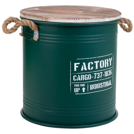 Cubo contenedor Alexandra House Living Factory Verde Cáñamo Metal Madera de abeto 35 x 35 x 37 cm Con asas Redonda