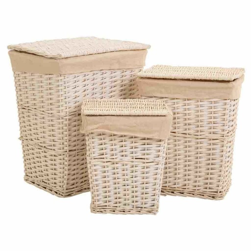 Cesto para la Ropa Sucia Alexandra House Living Blanco Mimbre Madera de sauce 36 x 54 x 45 cm 37 x 28 x 46 cm 30 x 22 x 38 cm 3 