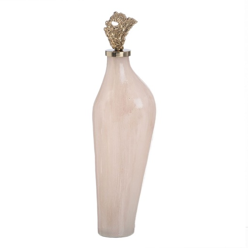 Decorative bottle Cream Golden 13 x 10 x 47 cm Decorative