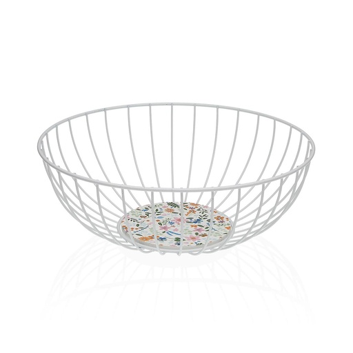 Cesta Multiusos Versa Blanco Metal Acero Madera MDF 28 x 11 x 28 cm