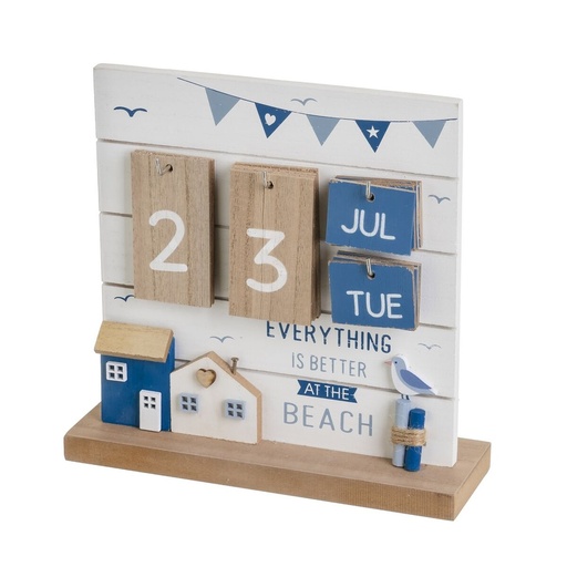 Desktop Calendar Blue White Natural MDF Wood 22 x 7 x 22 cm