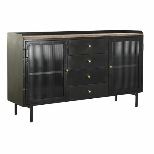Sideboard DKD Home Decor   Black Golden Natural Metal Mango wood 145 x 40 x 85 cm