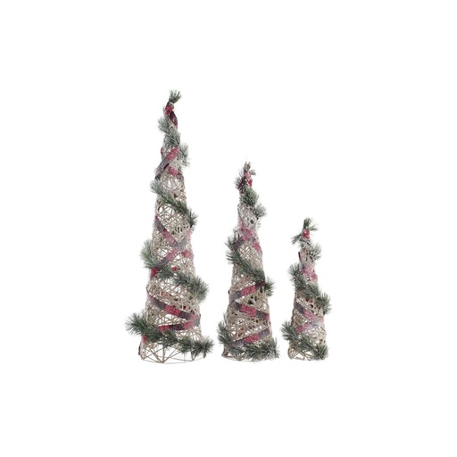 Decoración luminosa DKD Home Decor Rojo Verde Natural Nevado 20 x 20 x 80 cm Conos Navidad LED (3 Piezas)