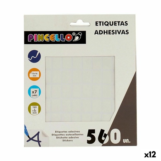 Etiquetas adhesivas Pincello 1711080 Blanco 12 x 18 mm Rectangular (12 Unidades)