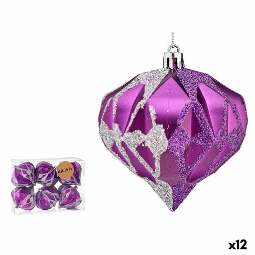 Set de Bolas de Navidad Krist+ 00898 Morado Plateado Plástico Diamante (12 Unidades)