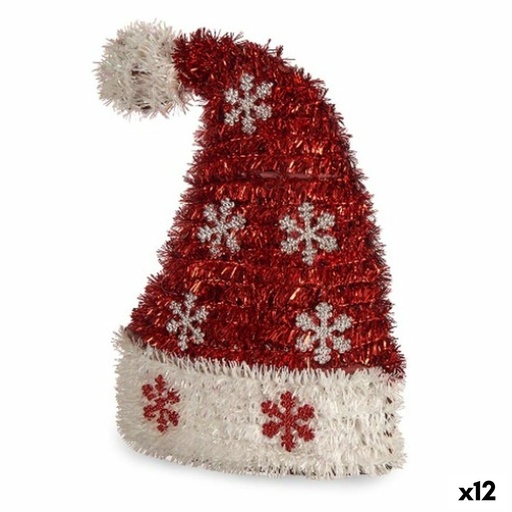 Father Christmas Hat Krist+ 19CD063 White Red Silver Father Christmas Hat 17 x 23 x 9,5 cm Tinsel (12 Units)