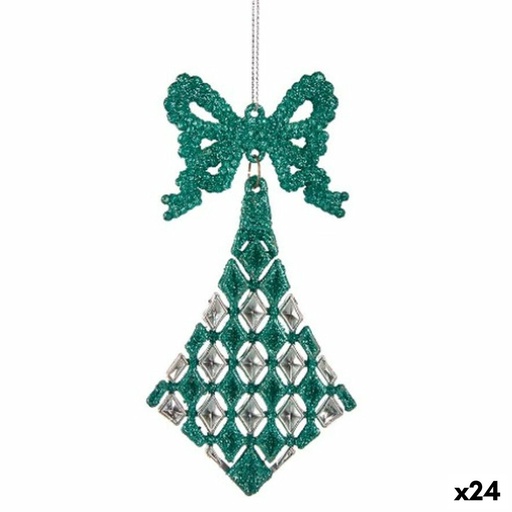 Adorno Navideño Lazo Rombos Verde Plástico Purpurina 7,5 x 1 x 15,5 cm (24 Unidades)