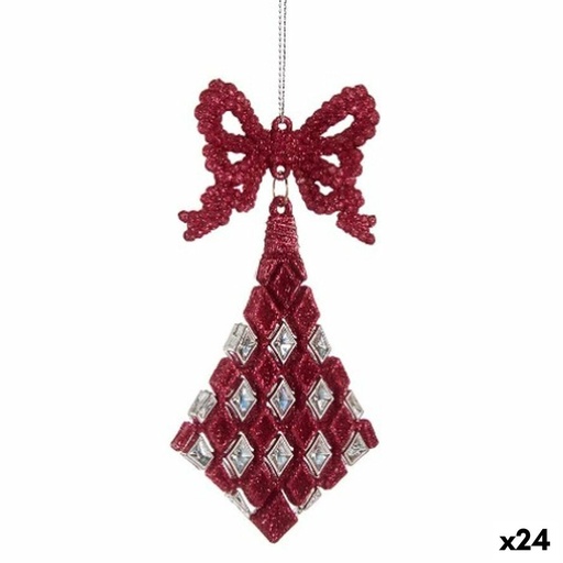 Adorno Navideño Lazo Rombos Fucsia Plástico Purpurina 7,5 x 1 x 15,5 cm (24 Unidades)