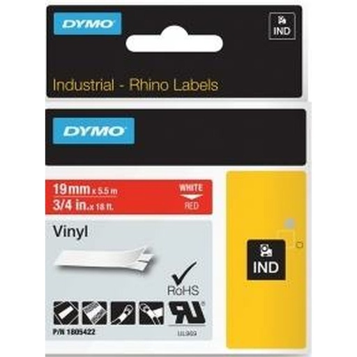 Cinta Laminada para Rotuladoras Dymo ID1-19 Blanco Rojo 19 mm x 5,5 m