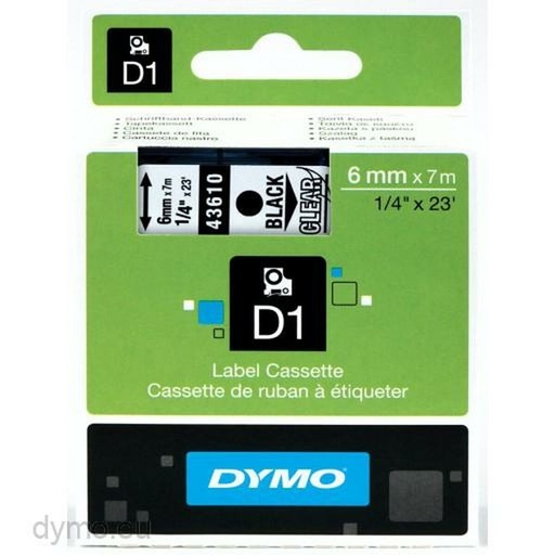 Cinta Laminada para Rotuladoras Dymo 43610 Negro Transparente 6 mm x 7 m