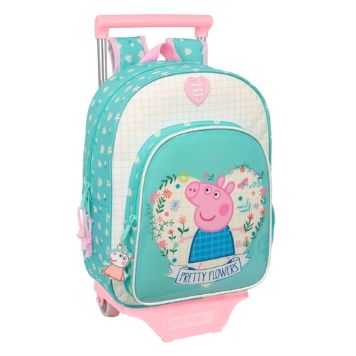 School Rucksack with Wheels Peppa Pig Pretty flowers Yellow Mint 26 x 11 x 67 cm 26 x 34 x 11 cm