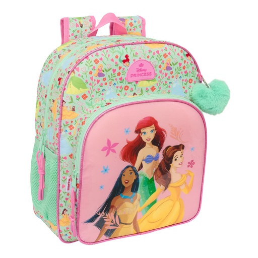 Mochila Escolar Disney Princess Bloom Verde Rosa 32 x 38 x 12 cm