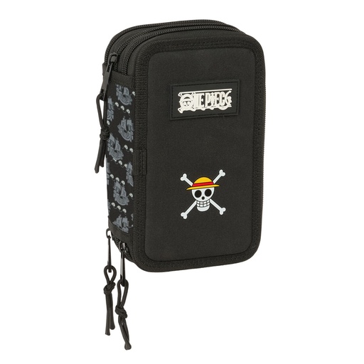 Triple Pencil Case One Piece Pirates Black 12,5 x 19,5 x 5,5 cm 37 Pieces