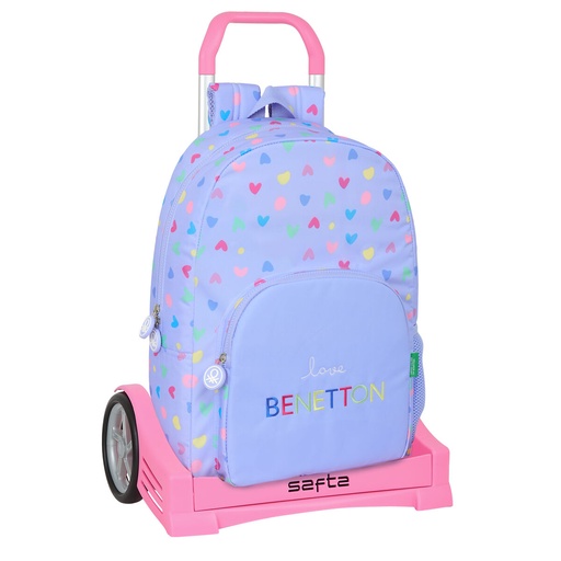 School Rucksack with Wheels Benetton Lila Lilac 30 x 46 x 14 cm