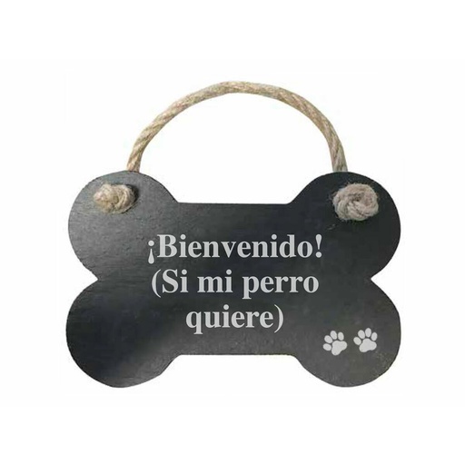 Decoración Colgante Magnet & Steel Bienvenido (si mi perro quiere) Hueso Pizarra Cuerda