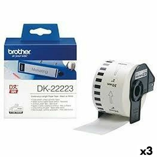 Papel Continuo para Impresoras Brother DK-22223 Blanco 50 mm x 30,48 m Negro (3 Unidades)