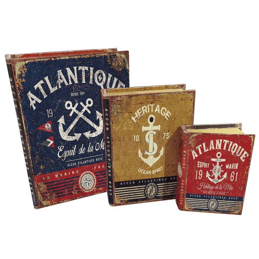 Set of decorative boxes Home ESPRIT Multicolour Wood Canvas Anchor