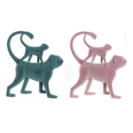 Decorative Figure DKD Home Decor Green Pink Tropical Monkeys 22,5 x 8 x 27,5 cm (2 Units)