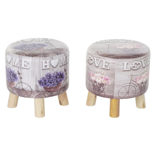 Reposapiés DKD Home Decor Gris Bicicleta Rosa Lila PU Pino (30 x 30 x 30 cm) (2 Unidades) (30 x 30 x 32 cm)