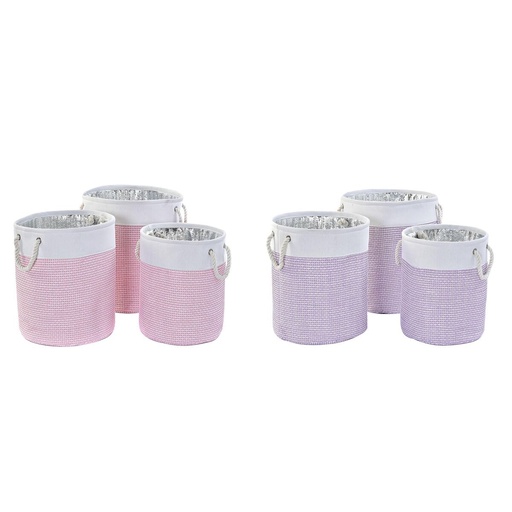 Juego de Cestas DKD Home Decor Blanco Rosa Lila 40 x 40 x 49 cm 4 Kg 3 Piezas (2 Unidades)