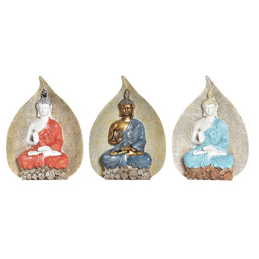 Figura Decorativa DKD Home Decor Azul Rojo Naranja Dorado Buda Oriental 15,5 x 5 x 20,7 cm (3 Unidades)