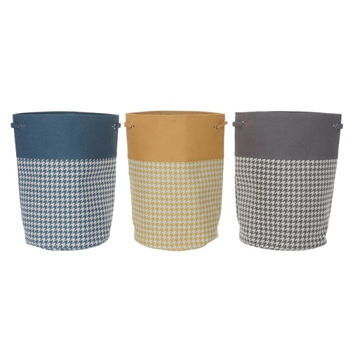 Cesto para la Ropa Sucia DKD Home Decor Amarillo Azul Gris Pata de gallo 40 x 40 x 60 cm (3 Unidades)