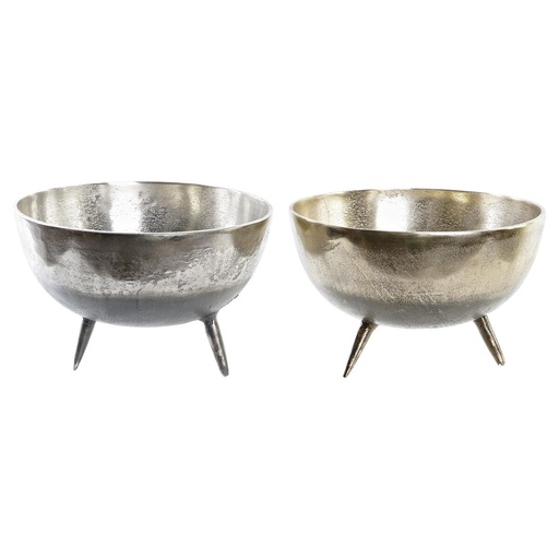 Centro de Mesa DKD Home Decor Dorado Plateado Aluminio 31 x 31 x 19,5 cm (2 Unidades)