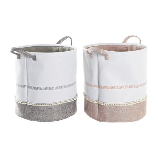 Cesto para la Ropa Sucia DKD Home Decor Gris Rosa Poliéster (39 x 39 x 41 cm) (2 Unidades)