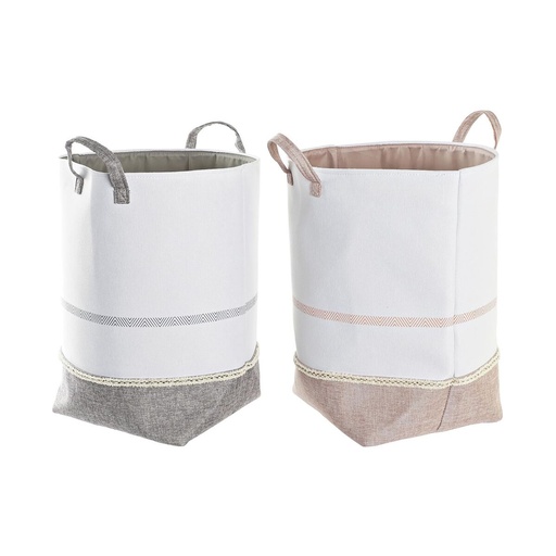 Cesto para la Ropa Sucia DKD Home Decor Gris Rosa Poliéster (50 x 30 x 60 cm) (2 Unidades)