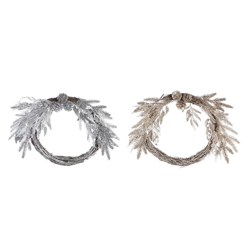 Corona de Navidad DKD Home Decor Metal Poliéster (50 x 6 x 40 cm) (2 Unidades)