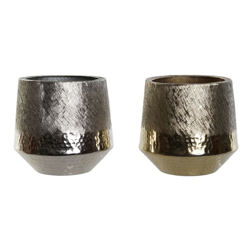 Centerpiece DKD Home Decor Golden Silver Aluminium 19 x 19 x 20 cm (2 Units)