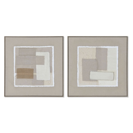 Cuadro Home ESPRIT Marrón Beige Yute Poliestireno Abstracto Urbano 62 x 3,2 x 62 cm (2 Unidades)