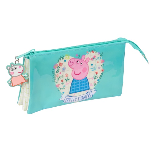 Triple Carry-all Peppa Pig Pretty flowers Yellow Mint 22 x 12 x 3 cm