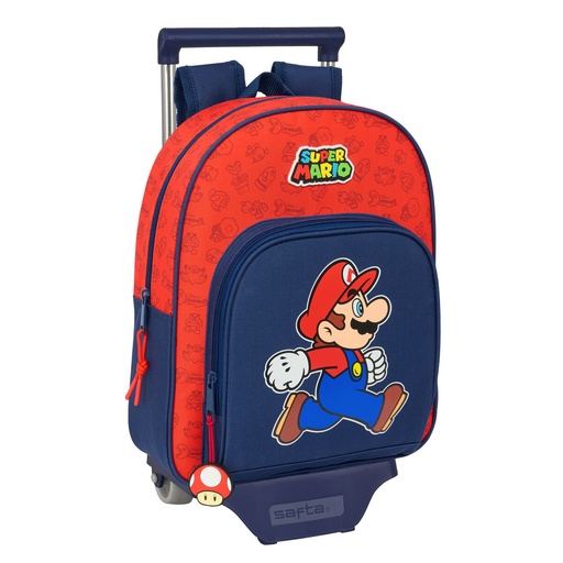 School Rucksack with Wheels Super Mario Trick Red Dark blue 28 x 34 x 10 cm