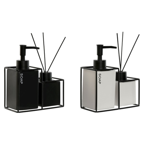 Set de Baño Home ESPRIT Blanco Negro Metal Dolomita 14,5 x 8 x 17 cm 2 Piezas (2 Unidades)