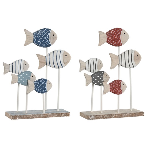 Decorative Figure Home ESPRIT Blue White Red Fish 17 x 6 x 25 cm (2 Units)