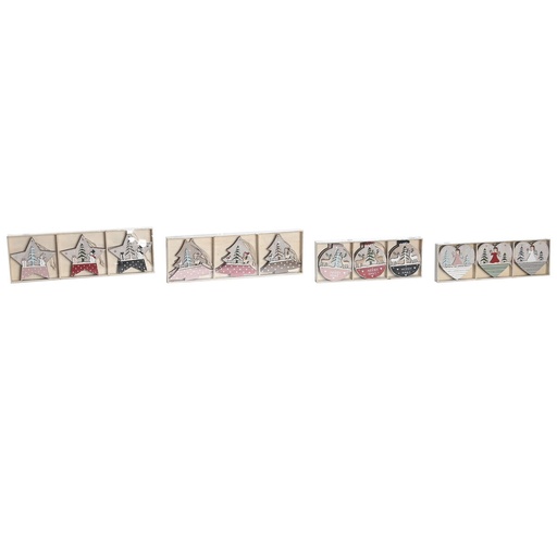 Hanging decoration DKD Home Decor Red Pink Wood 23 x 1,5 x 9 cm (6 Pieces) (4 Units)