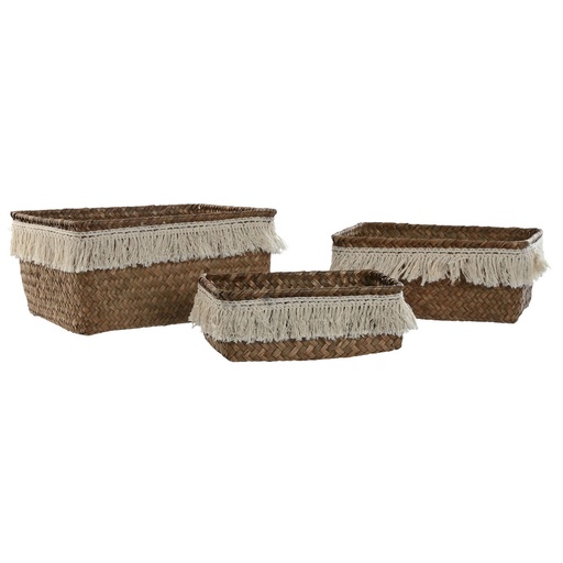 Juego de Cestas Home ESPRIT Fibra natural Boho Desgastado 23 x 17 x 10 cm