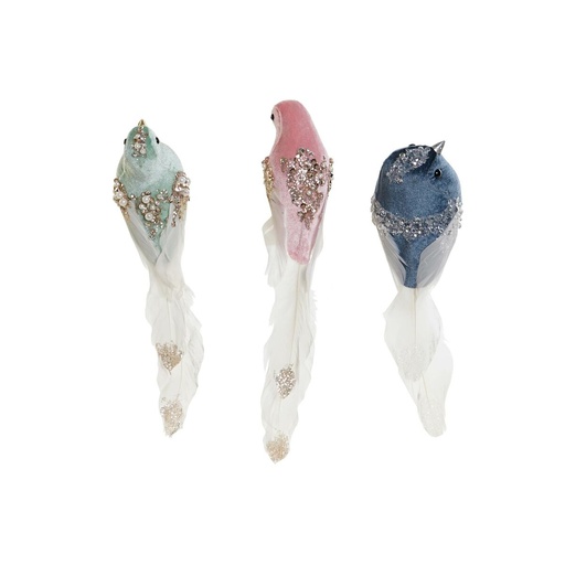 Adorno Navideño DKD Home Decor Multicolor Pájaro 25 x 7 x 6 cm (3 Unidades)
